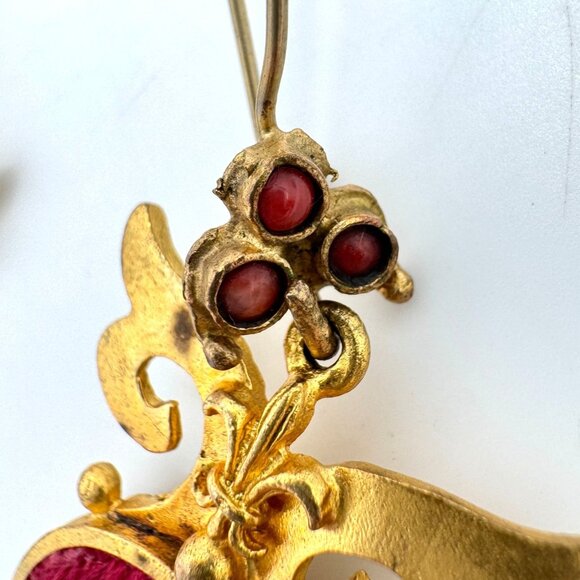 Handmade Turkish Red Velvet Gold-Tone Dangle Earrings Hook Closure - Picture 6 of 8
